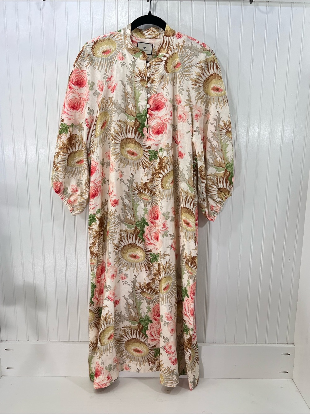 Tuckernuck XL Floral Linen Cotton Shirt Dress Rose Thistle Midi